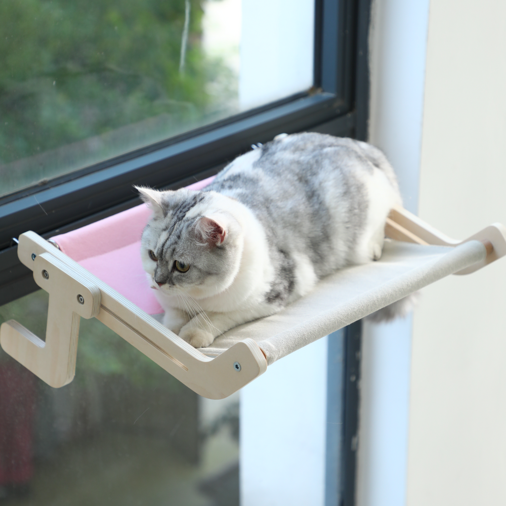 petilala wooden cat window perch with thick plush mat,17.3x11.8in no  drilling cat window hammock?adjustable cat window bed/se