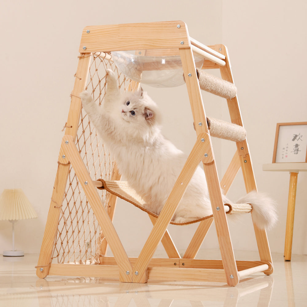 Upgrade Large Size Pet Climbing Net Cat Climbing Frame Wooden Cat Nest ...